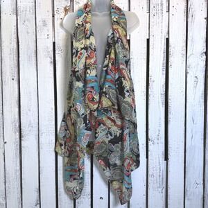 Boho Paisley Print Sheer Open Front Vest Wrap Boho colorful Layering OS Festival